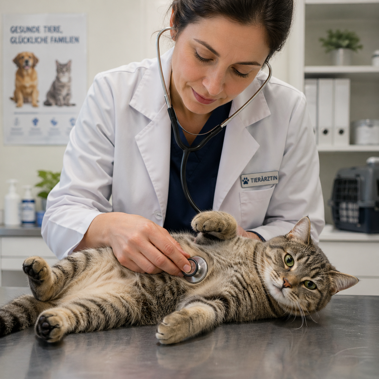 Ruhige Katze wird vom tierazt untersucht weil unsauber