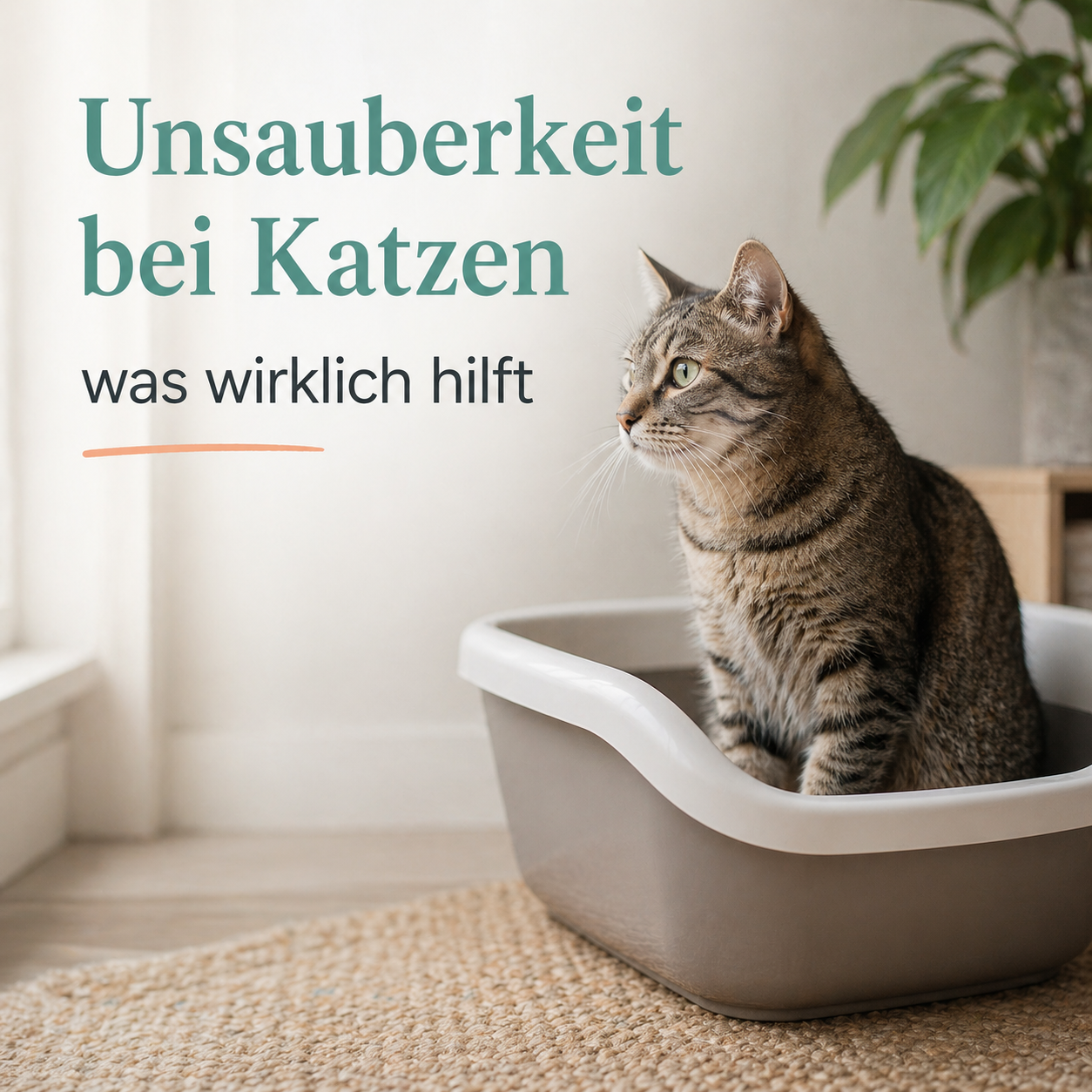 Katze im Katzenklo als Symbol für Unsauberkeit bei Katzen und deren Ursachen