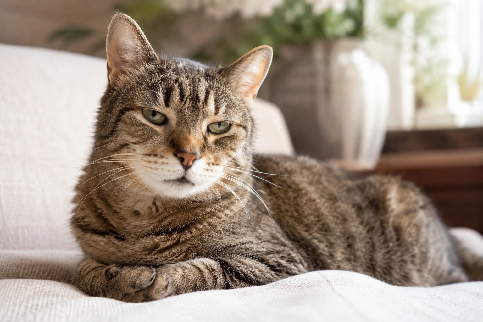 Ältere Katze liegt ruhig – bei älteren Katzen können Demenz, Arthrose oder Blasenprobleme plötzliche Unsauberkeit verursachen