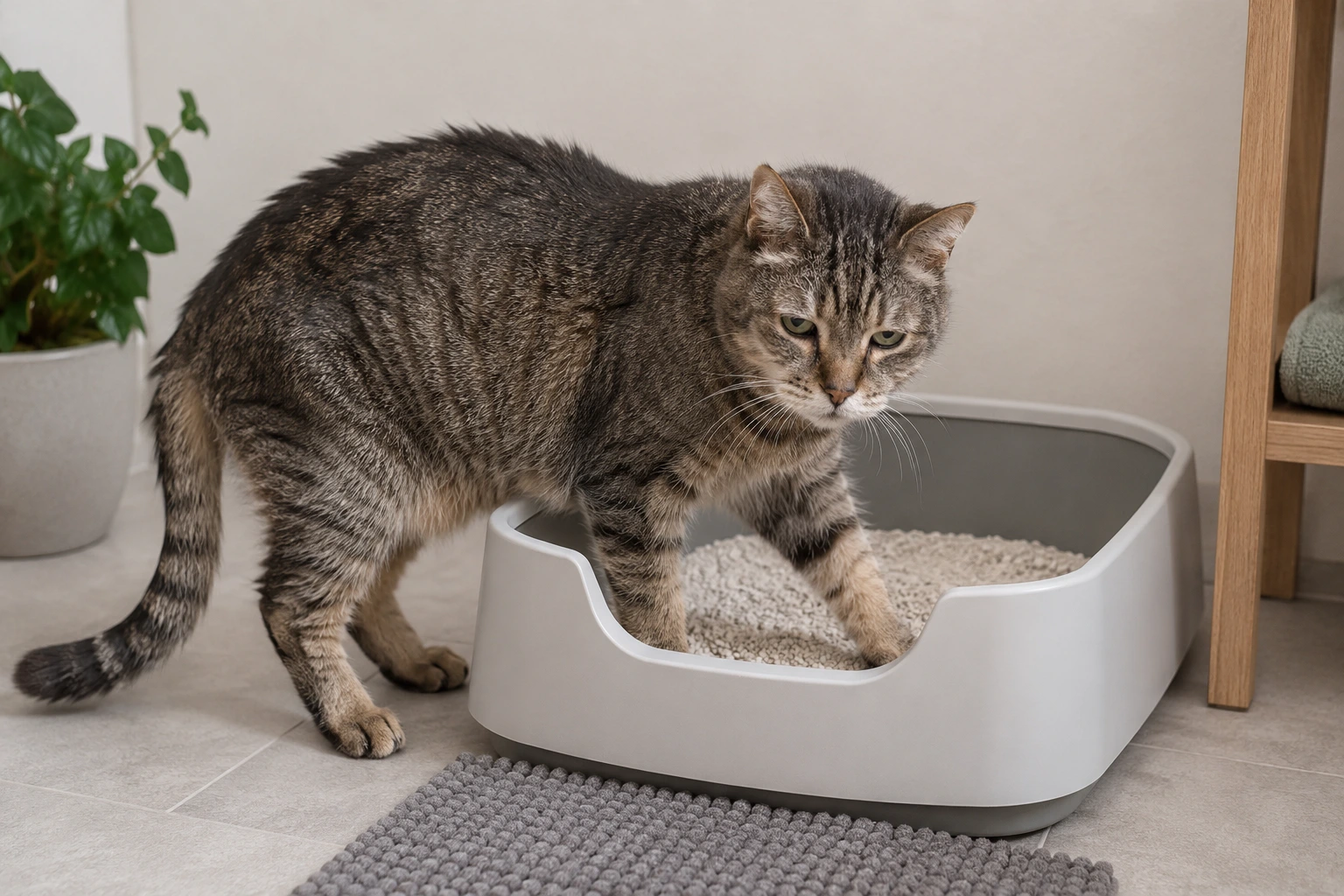 Gut erreichbares Katzenklo fuer eine alte Katze