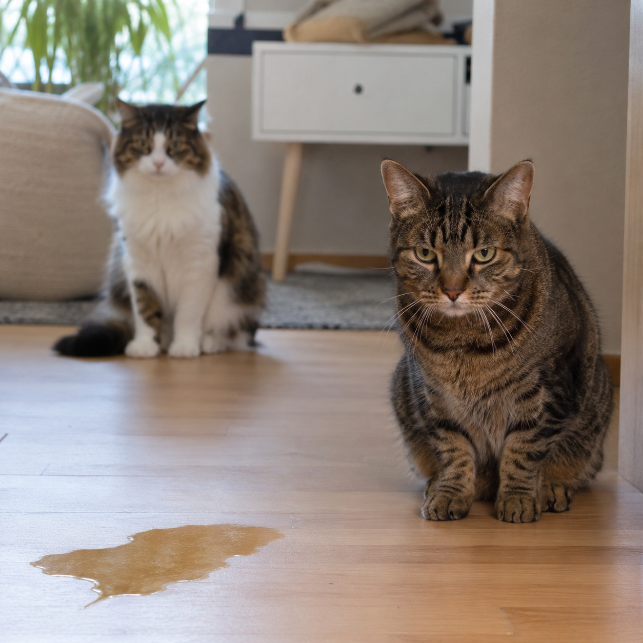 Zwei Katzen im Zuhause bei Unsauberkeit nach Einzug einer zweiten Katze