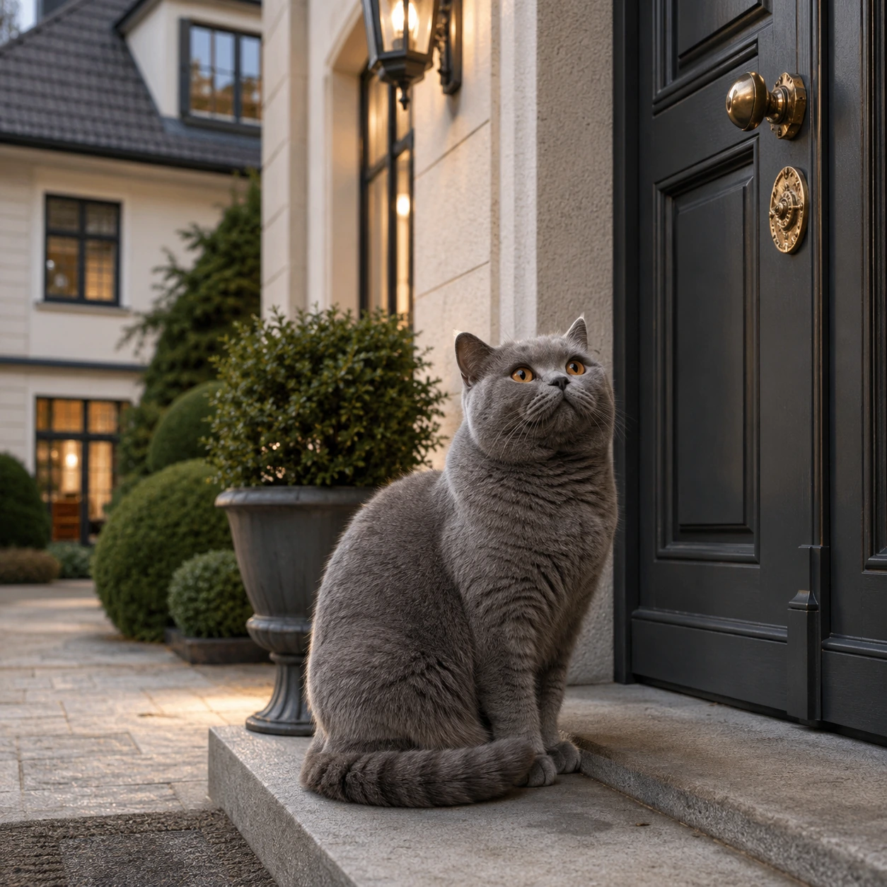 Hauskatze sitzt wartend vor der Wohnungstür – Symbolbild Trennungsstress.