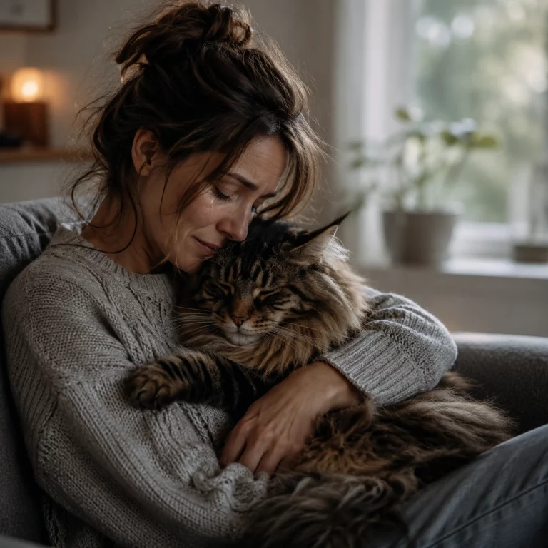 Halterin hält ihre Katze ruhig im Arm – Entscheidung zur Abgabe braucht Sorgfalt.