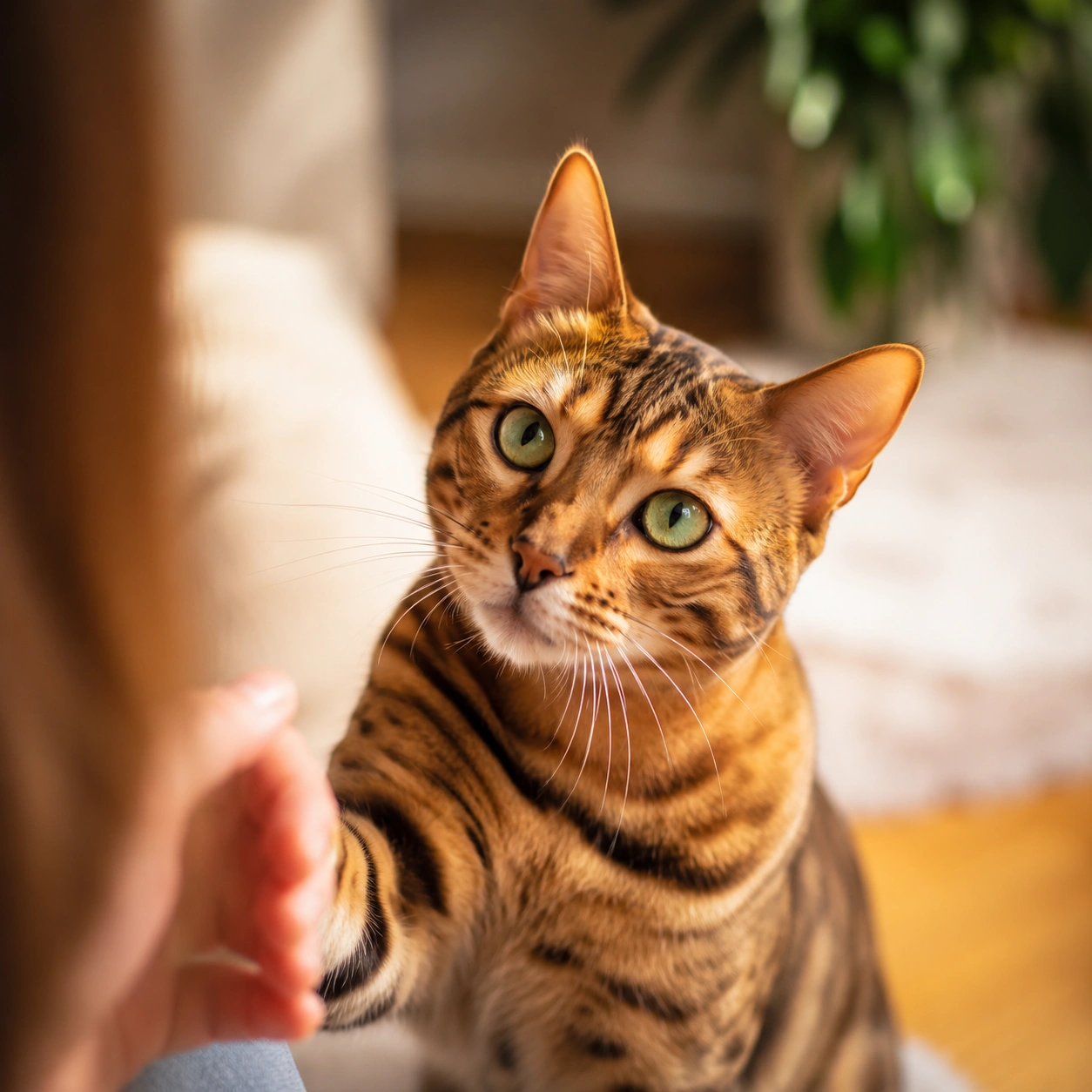 Hauskatze schaut ihrer Bezugsperson aufmerksam in die Augen – Symbolbild für Unsauberkeit bei Katzen als Hilferuf