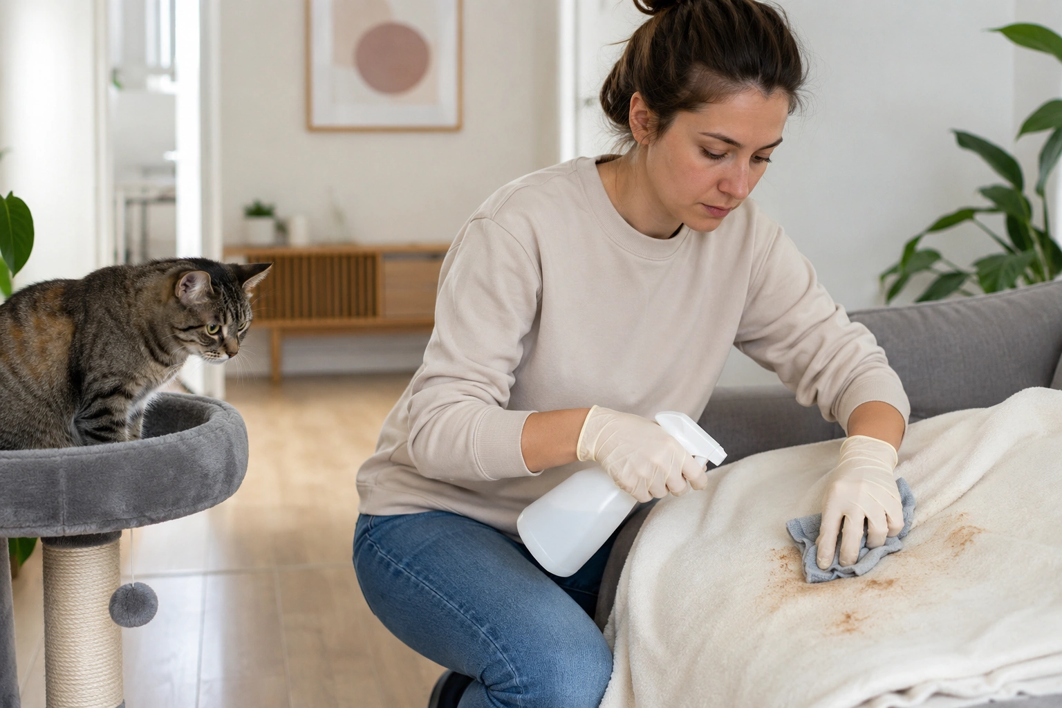 Decke reinigen, wenn eine Katze Urin verliert