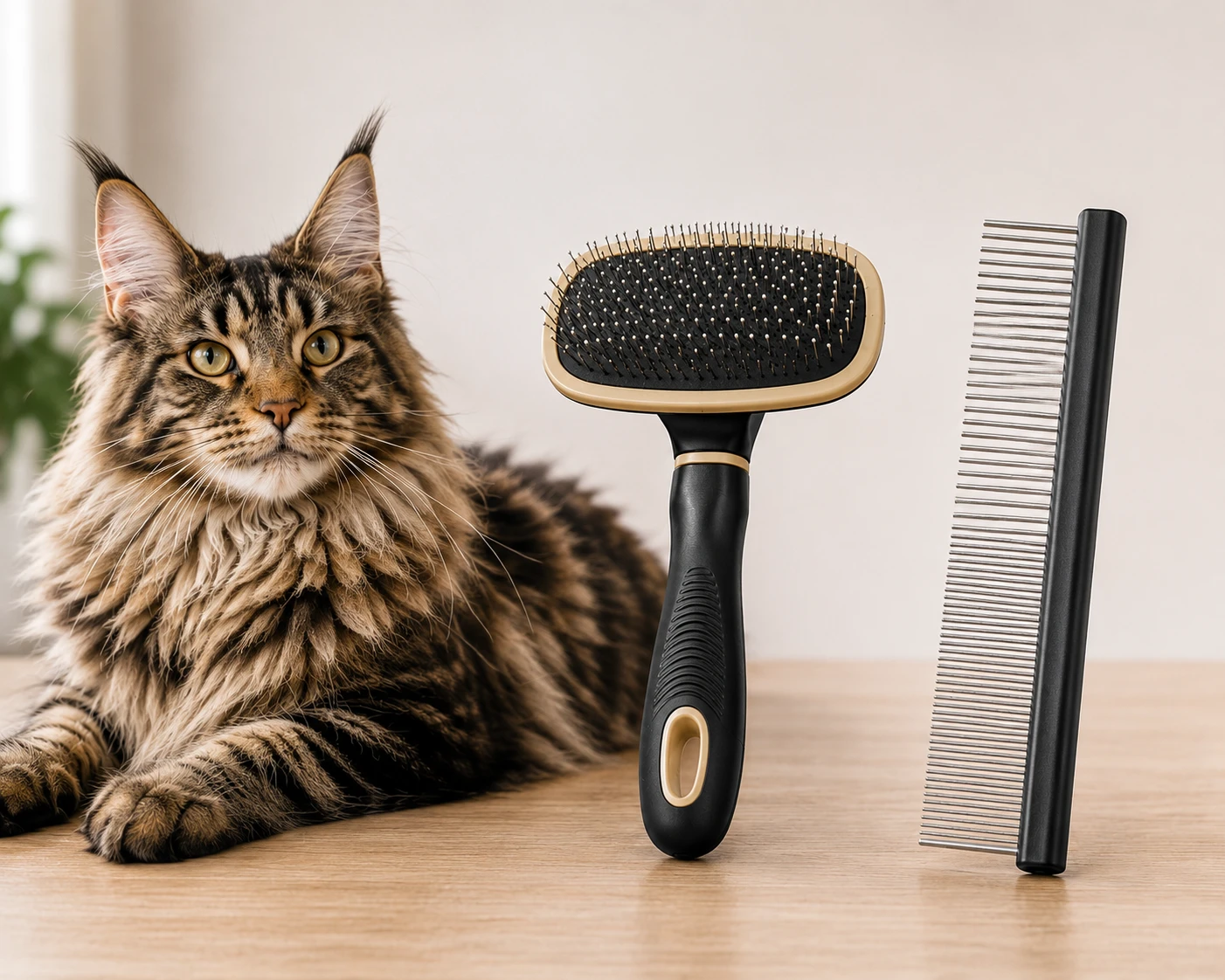 Bürste und Kamm für Maine-Coon-Fellpflege