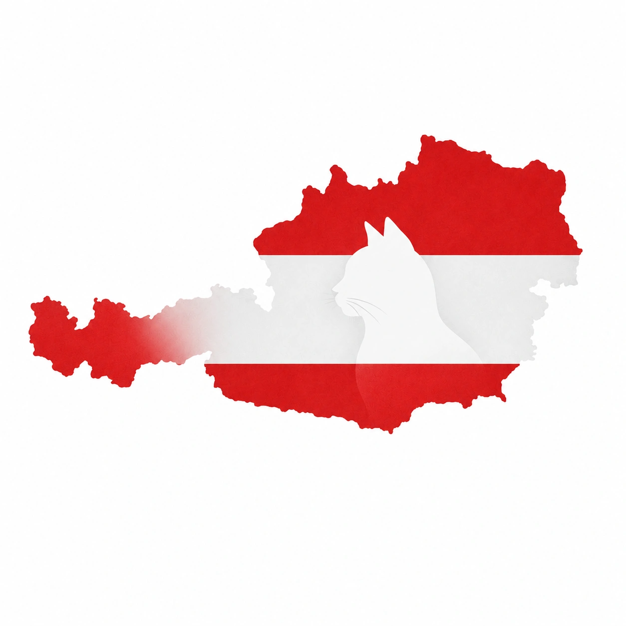 Symbolische Karte Österreich mit Katzen-Silhouette für Online-Katzenverhaltensberatung in ganz Österreich