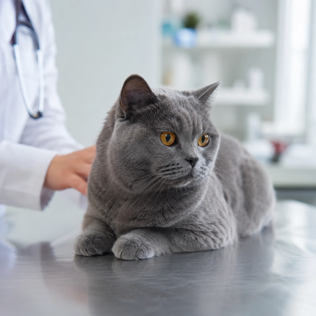 Britisch Kurzhaar Katze auf einem Untersuchungstisch in einer