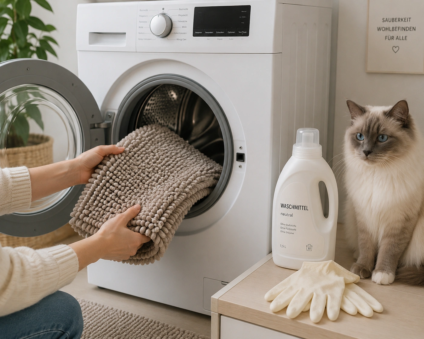Badematte mit Katzenurin richtig waschen