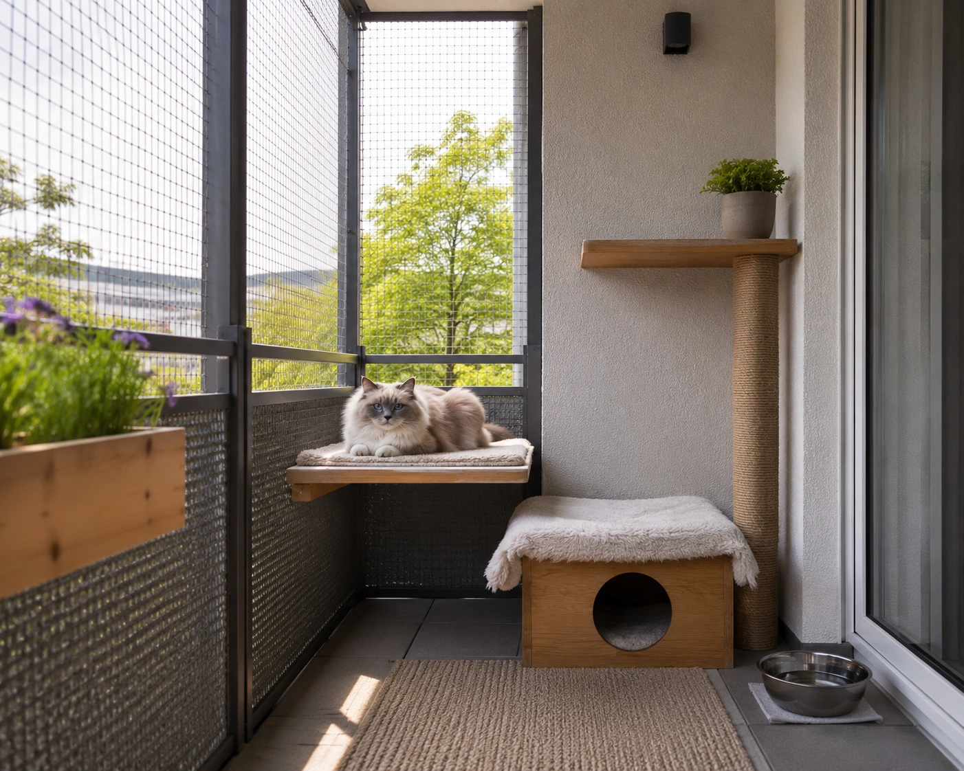 Balkon für Katzen ruhig strukturieren und sichere Wege schaffen