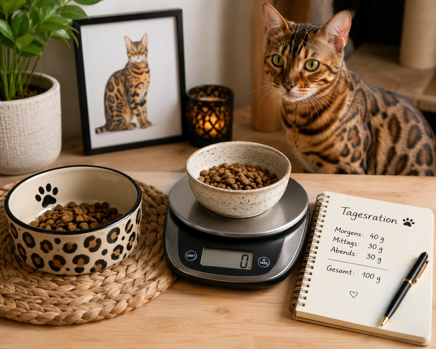 Futtermenge für eine Bengal Katze abwiegen