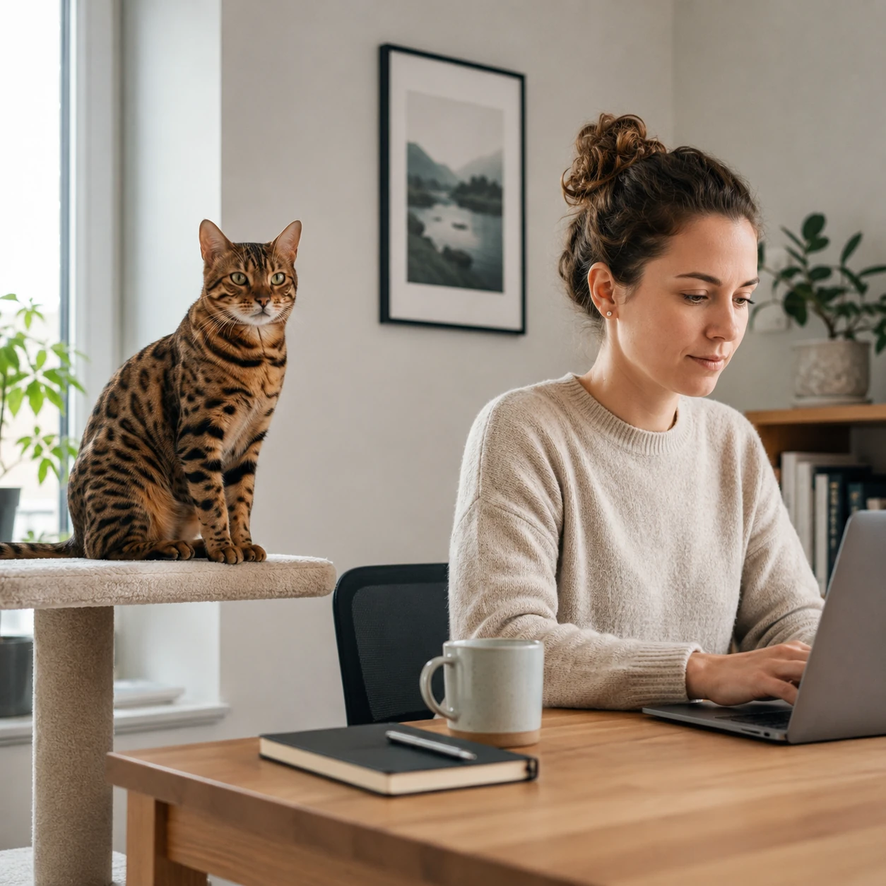 Bengal Katze fordert Aufmerksamkeit im Alltag