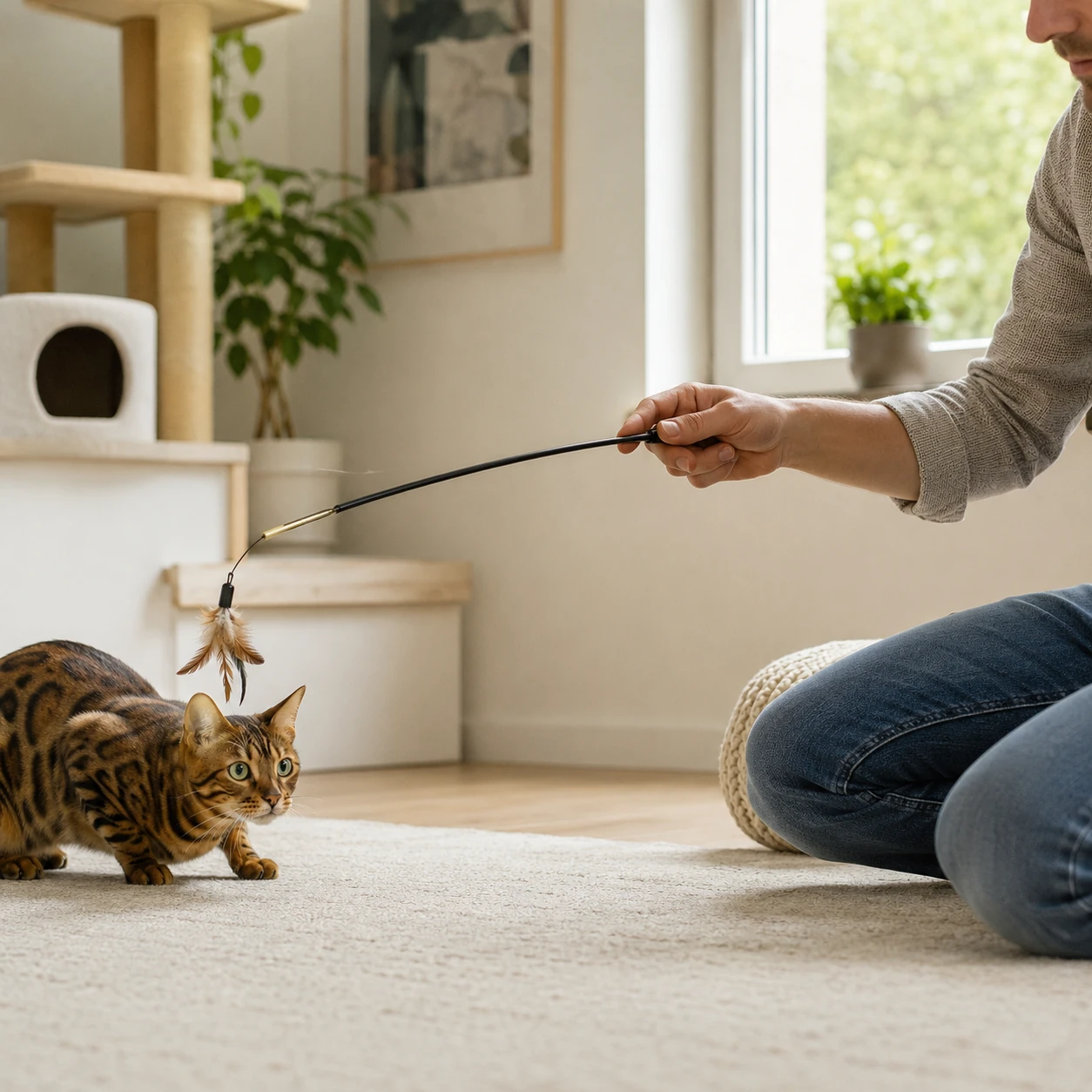 Jagdspiel mit Bengal Katze ruhig strukturieren