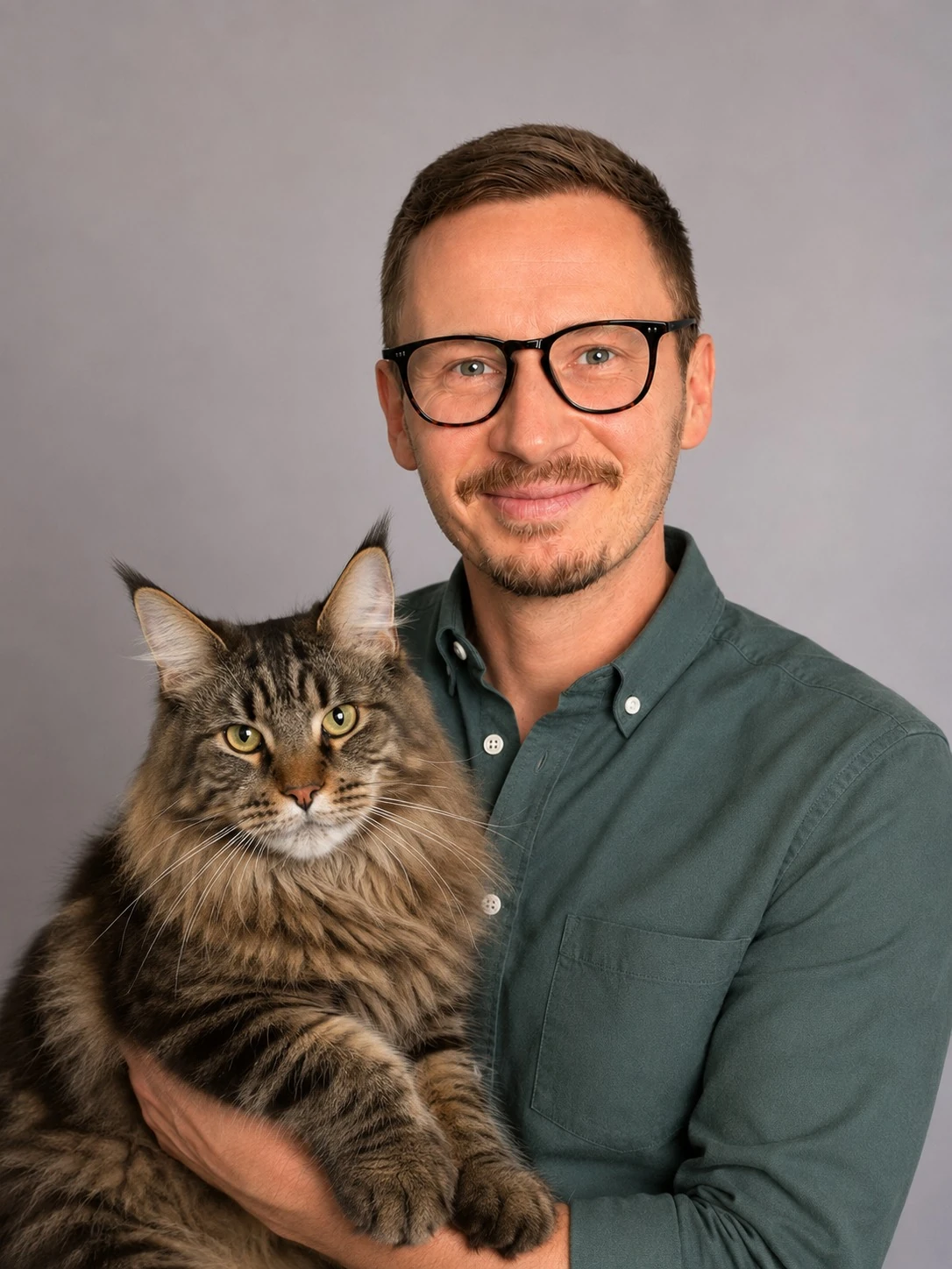 Christoph Wilczynski, Experte für Katzenverhalten, mit Maine Coon