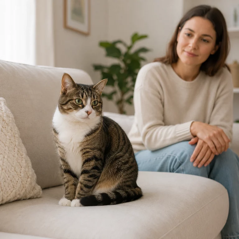 Katze wird ruhig beobachtet, weil sie sich selbst beißt