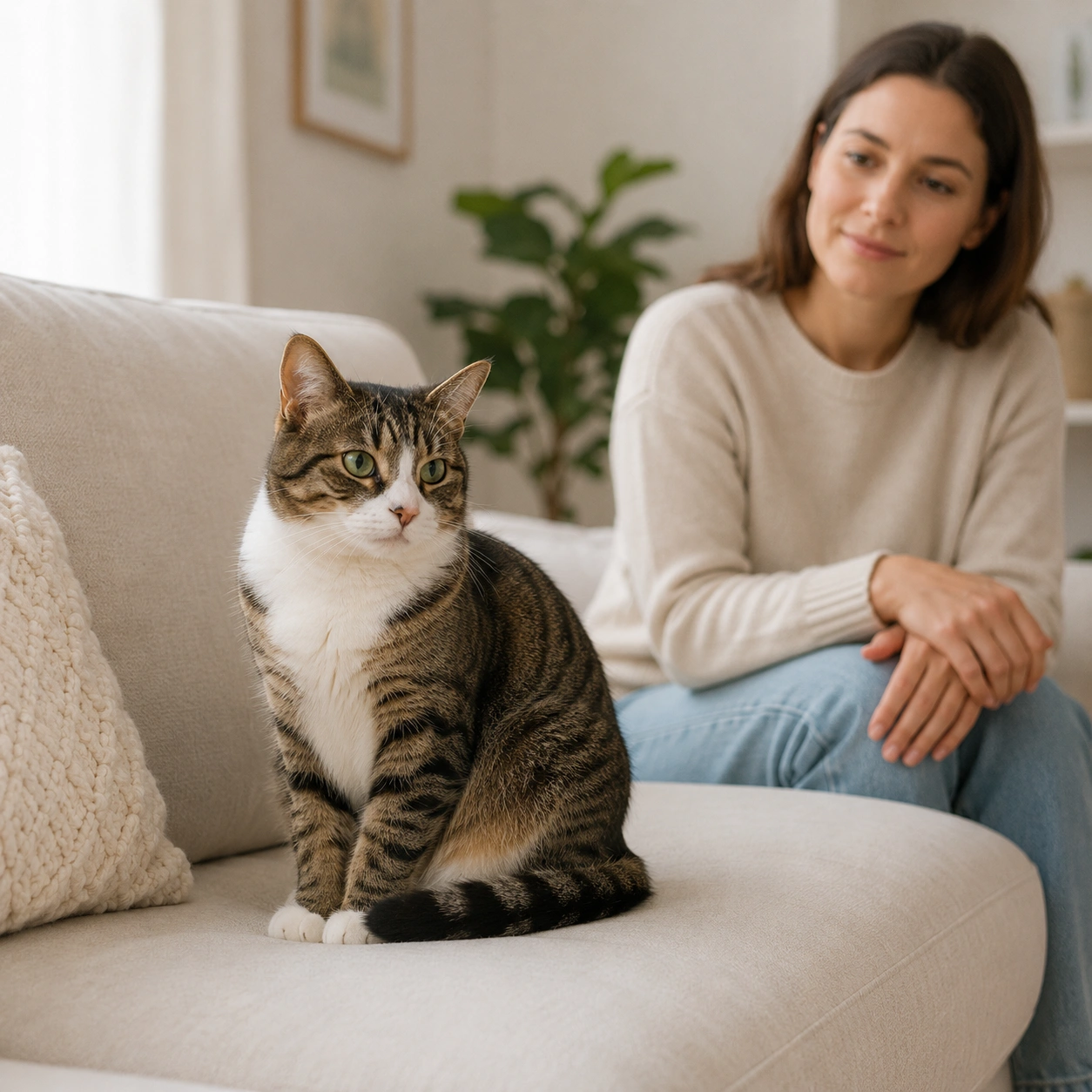 Katze wird ruhig beobachtet, weil sie sich selbst beißt