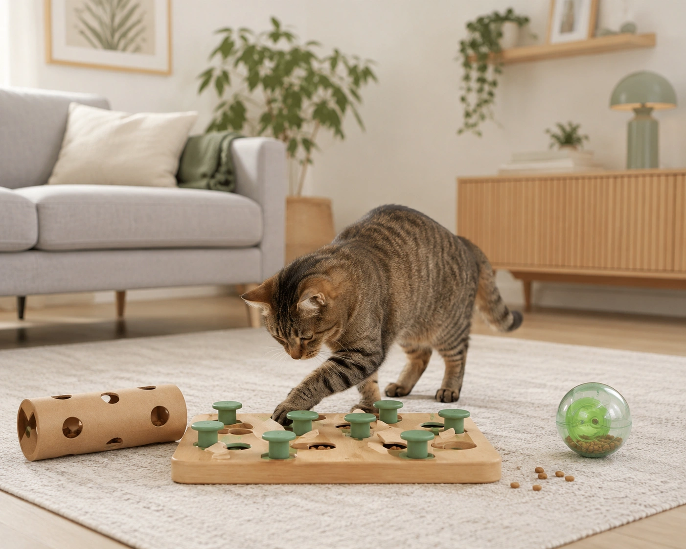 Futteraufgabe als ruhige Beschäftigung für Katzen