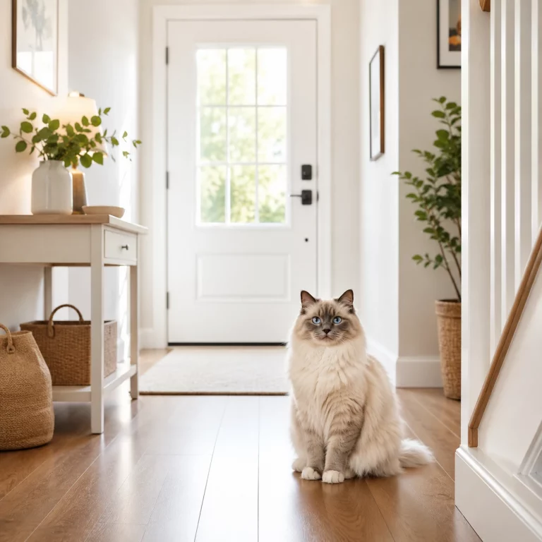 Katze im Eingangsbereich nahe der Haustür