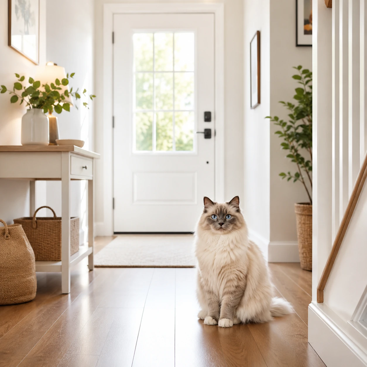 Katze im Eingangsbereich nahe der Haustür