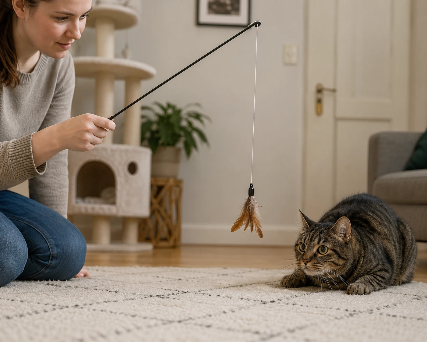 Jagdspiel für eine Katze, die Aufmerksamkeit fordert