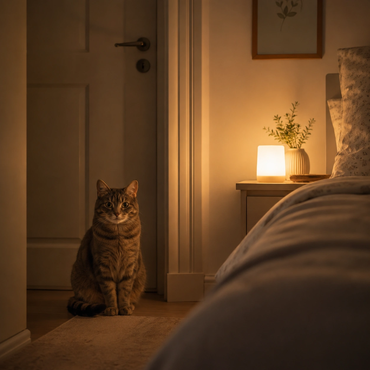 Katze weckt nachts im Schlafzimmer