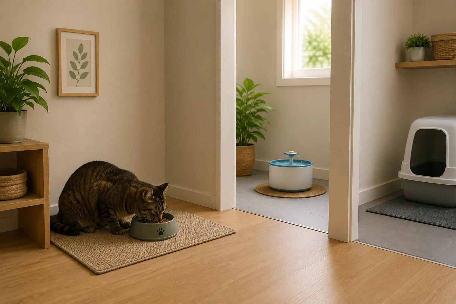 Ruhiger Futterplatz für Katzen mit Abstand zum Katzenklo