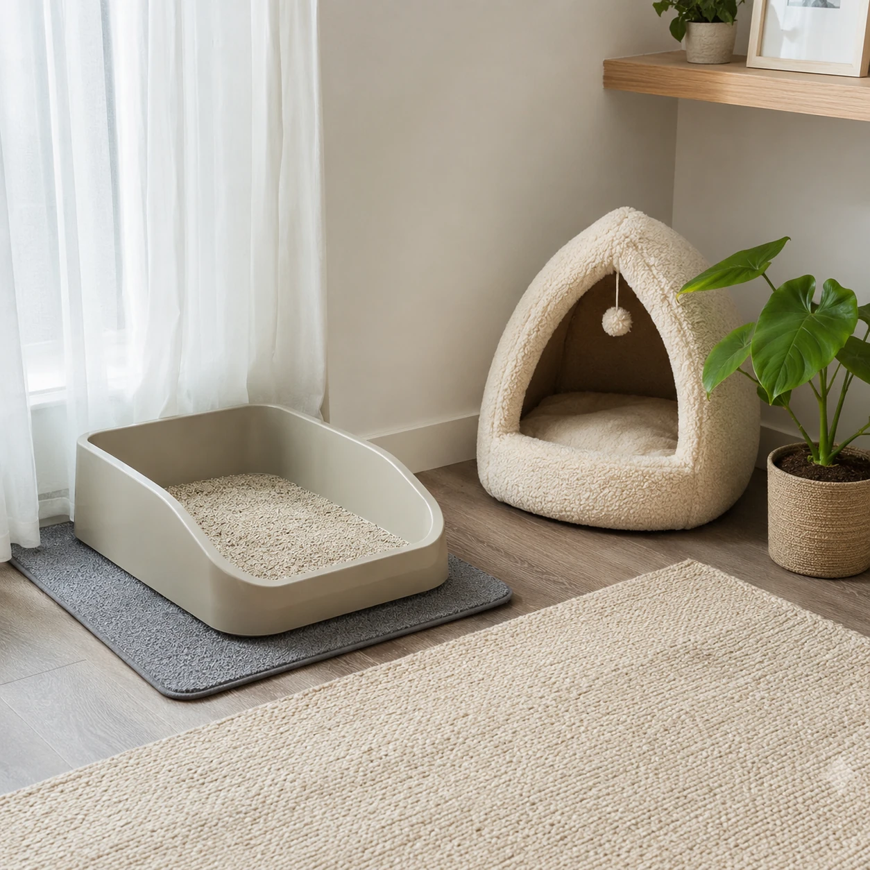 Gut erreichbares Katzenklo nahe dem Schlafplatz einer Katze