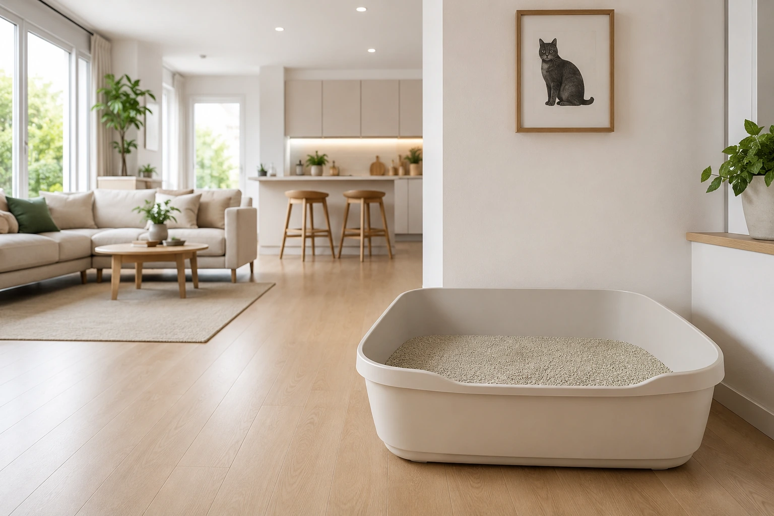 Gut erreichbares Katzenklo kann helfen, wenn eine Katze auf das Sofa kotet