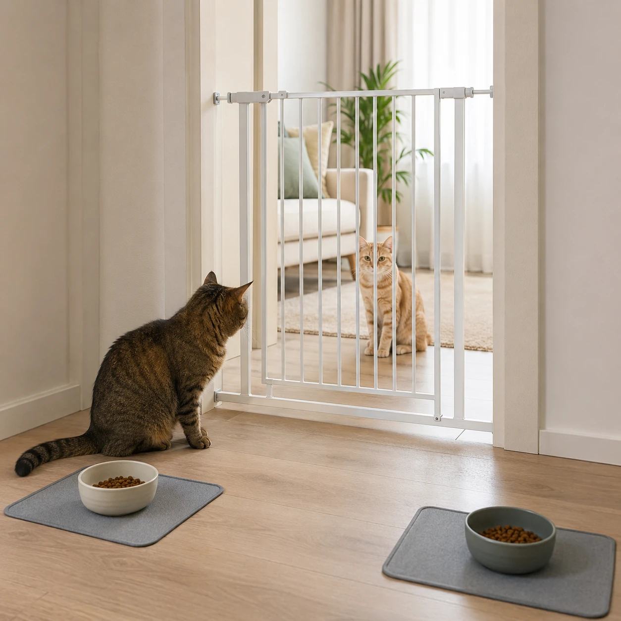 Katzenzusammenführung mit sicherem Sichtkontakt durch eine Barriere
