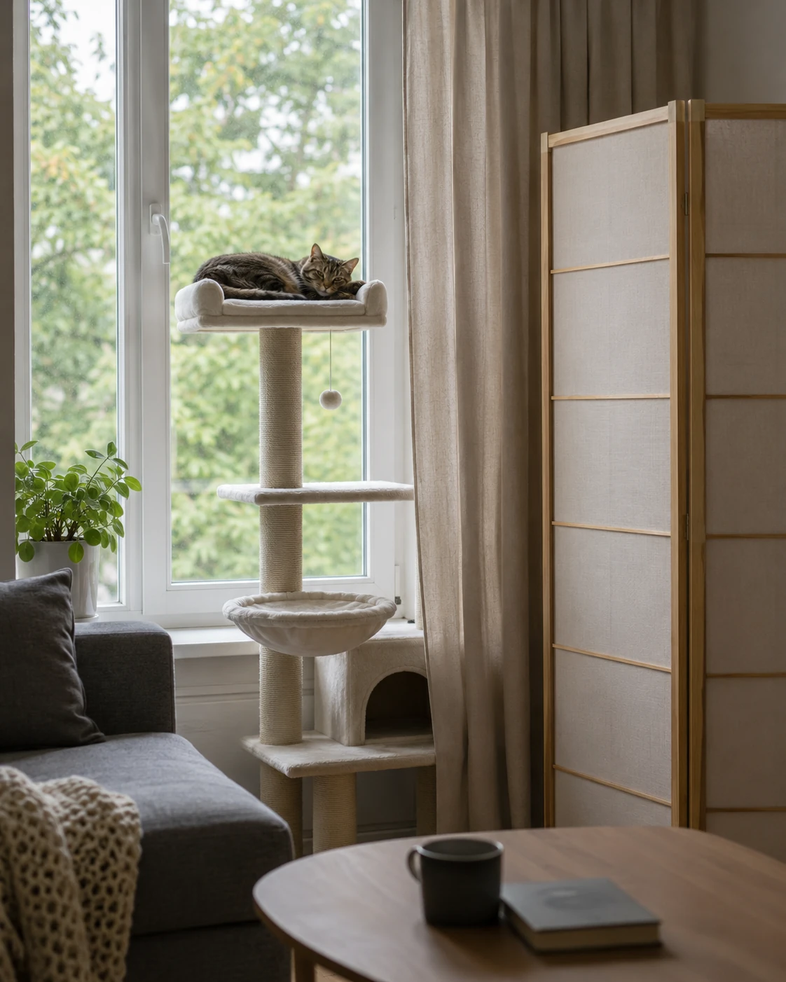Kratzbaum am Fenster als möglicher Stressort für Katzen