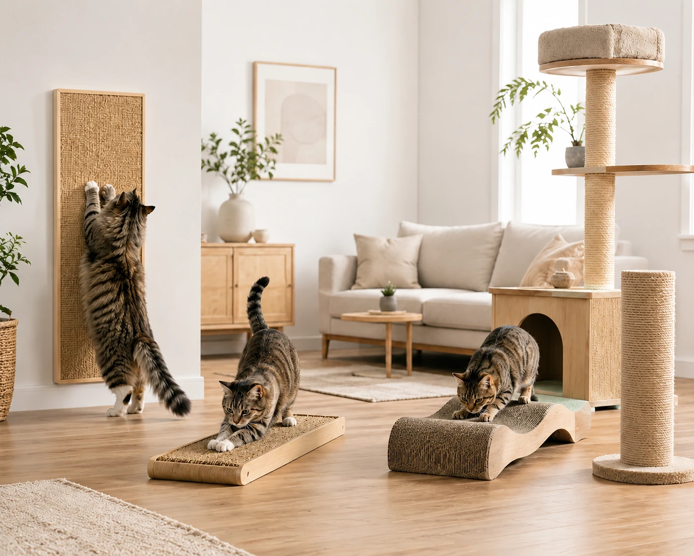 Unterschiedliche Kratzmöglichkeiten für Katzen anbieten