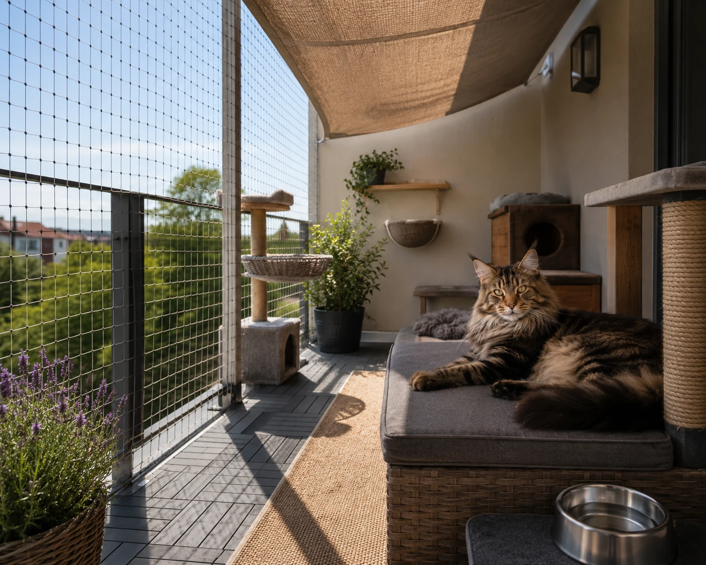 Gesicherter Balkon für Maine Coon in Wohnungshaltung
