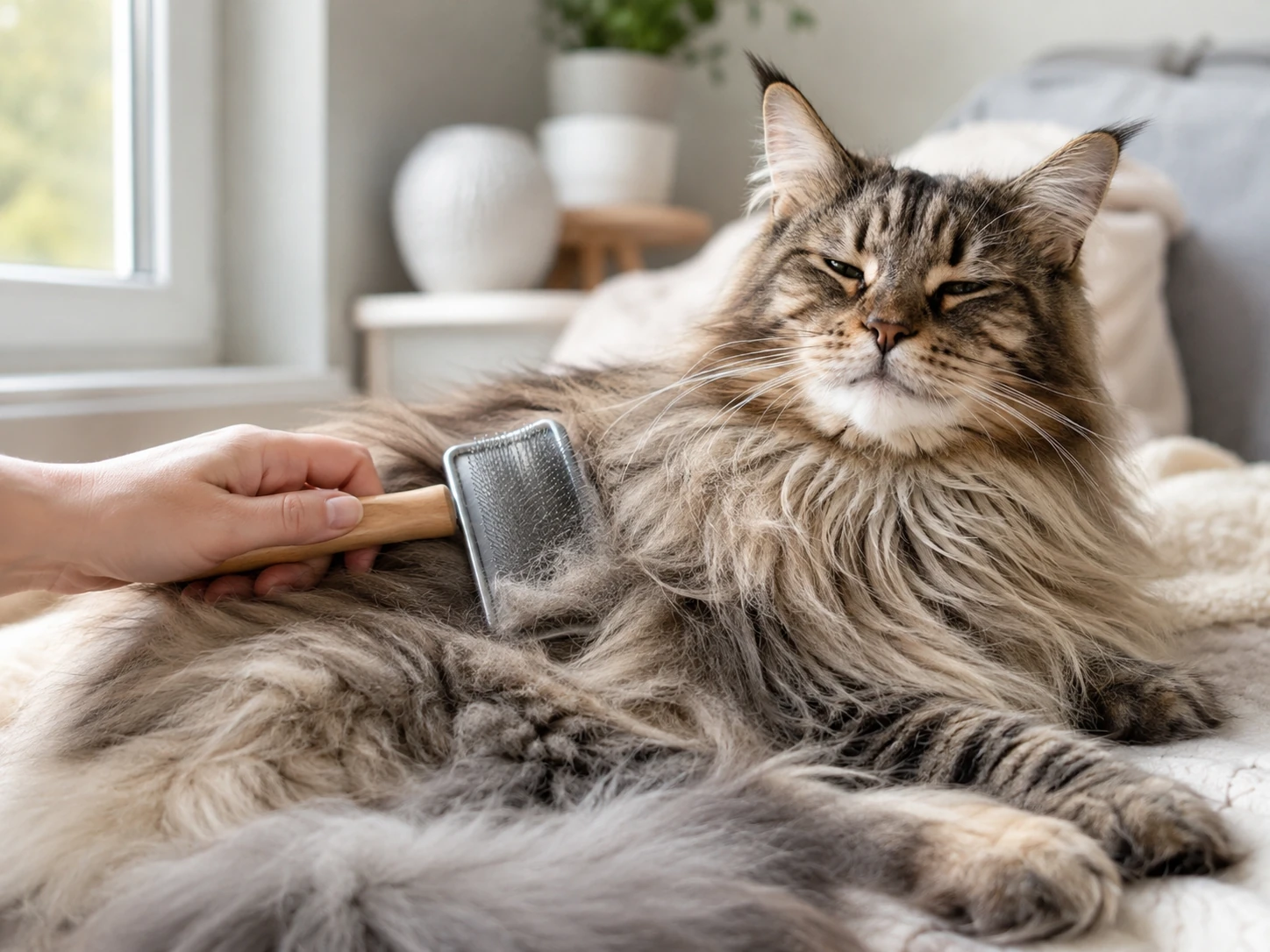 Maine Coon Fellpflege im Sommer gegen lose Unterwolle