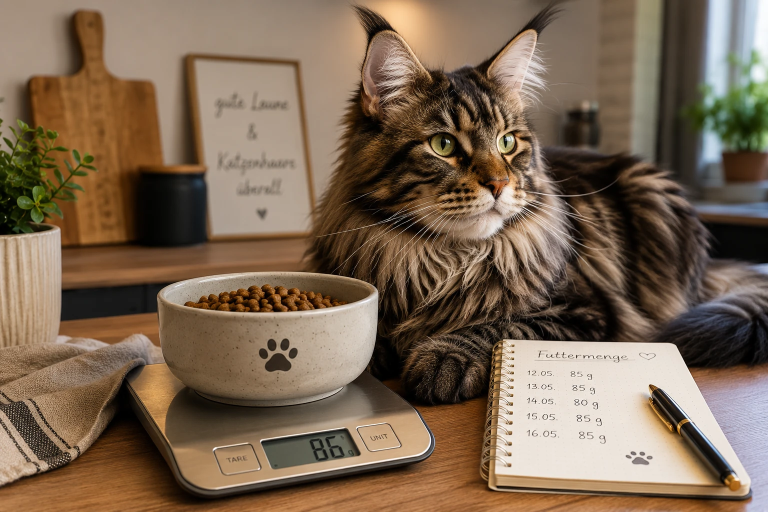 Futtermenge für eine Maine Coon dokumentieren