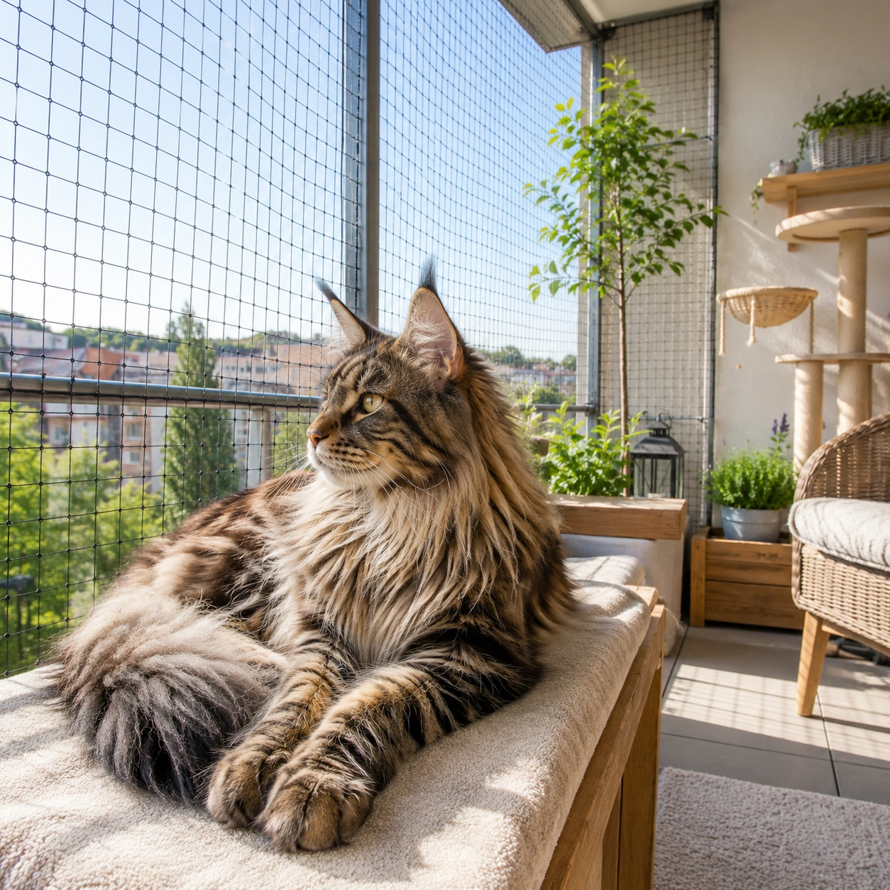 Maine Coon auf gesichertem Balkon