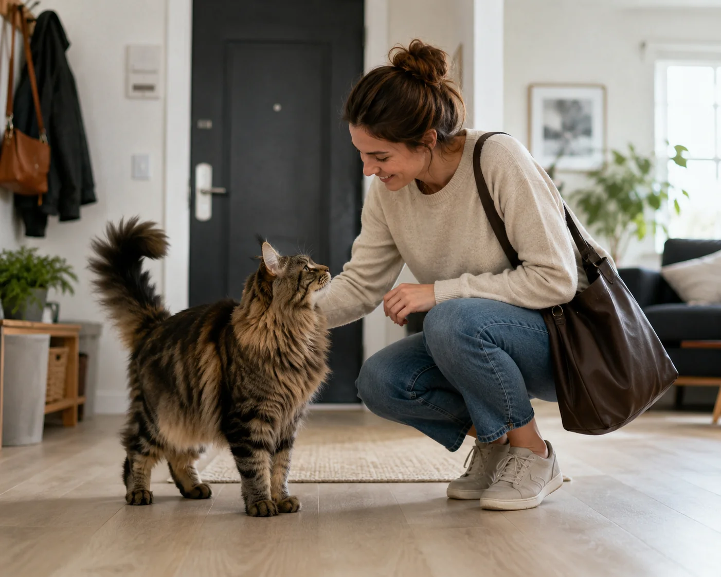 Maine Coon gurrt oder trillert zur Begrüßung