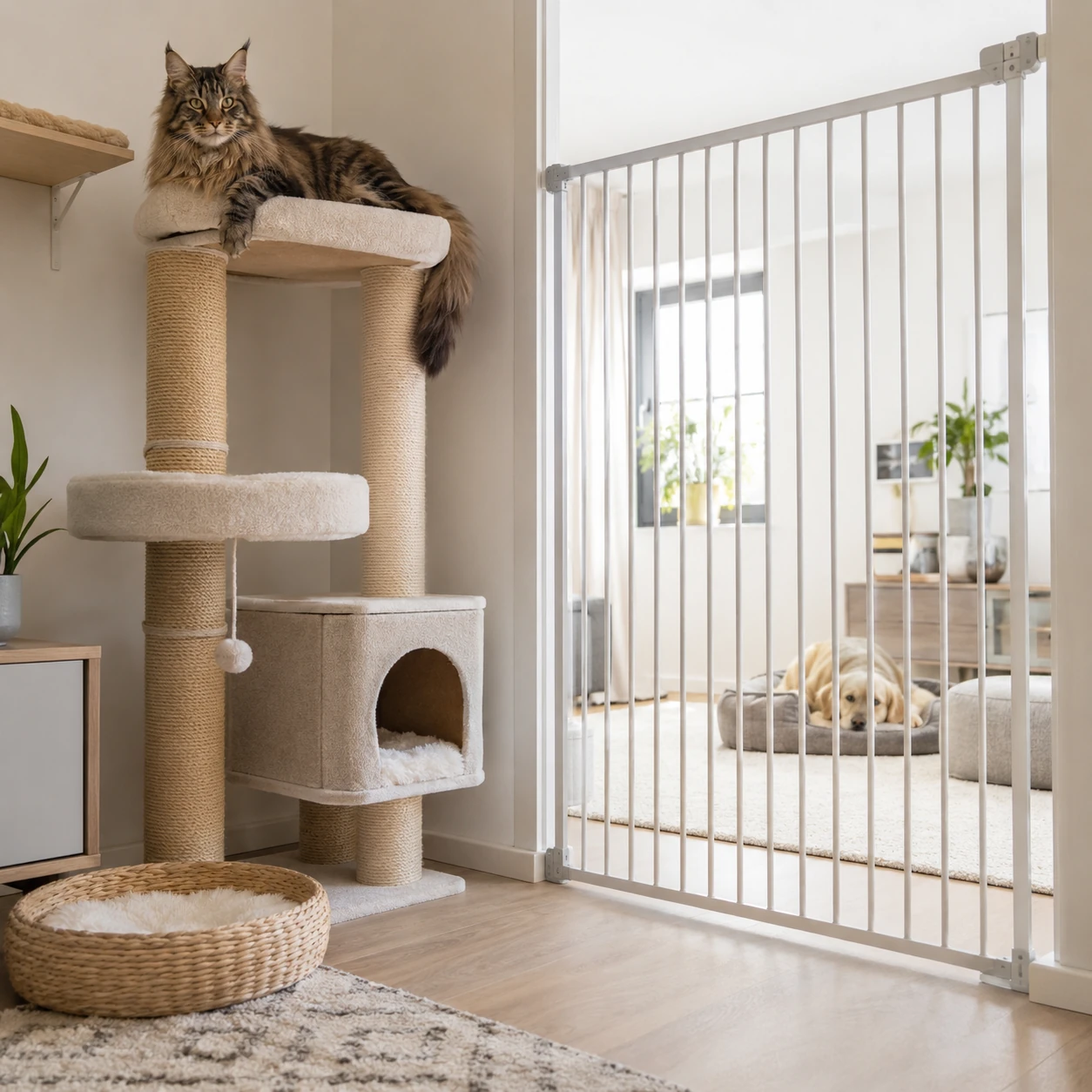 Hund bei Maine Coon ruhig und kontrolliert führen