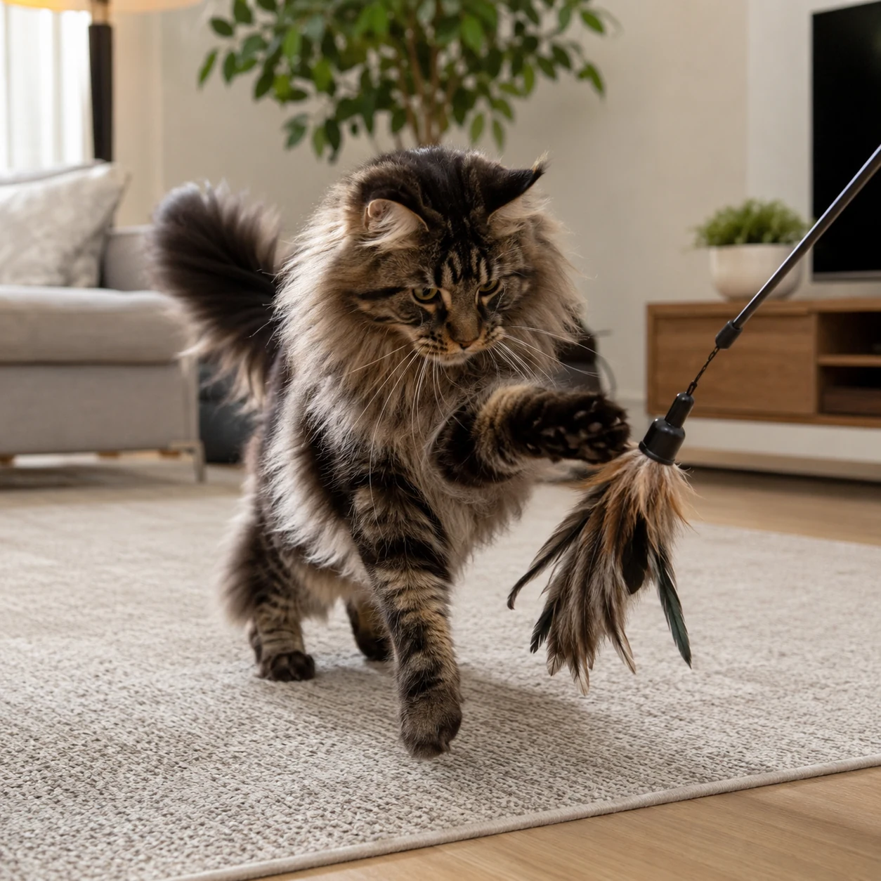 Maine Coon mit sicherem Spielzeug beschäftigen