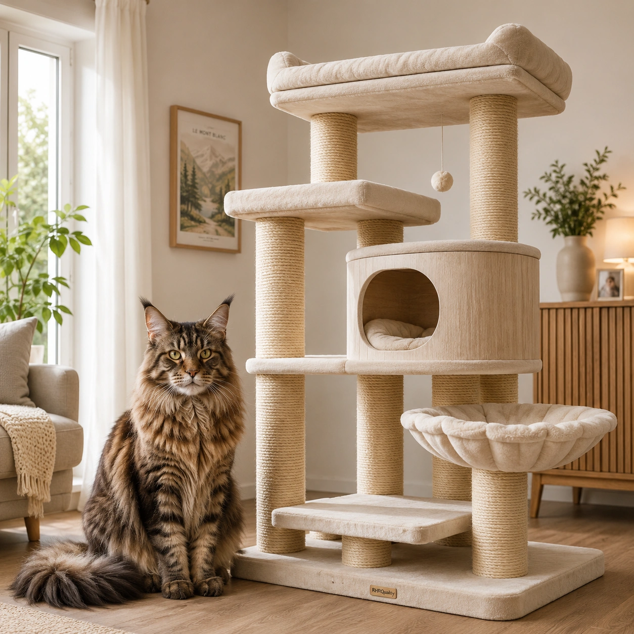 Stabiler Kratzbaum als Zubehör für eine Maine Coon