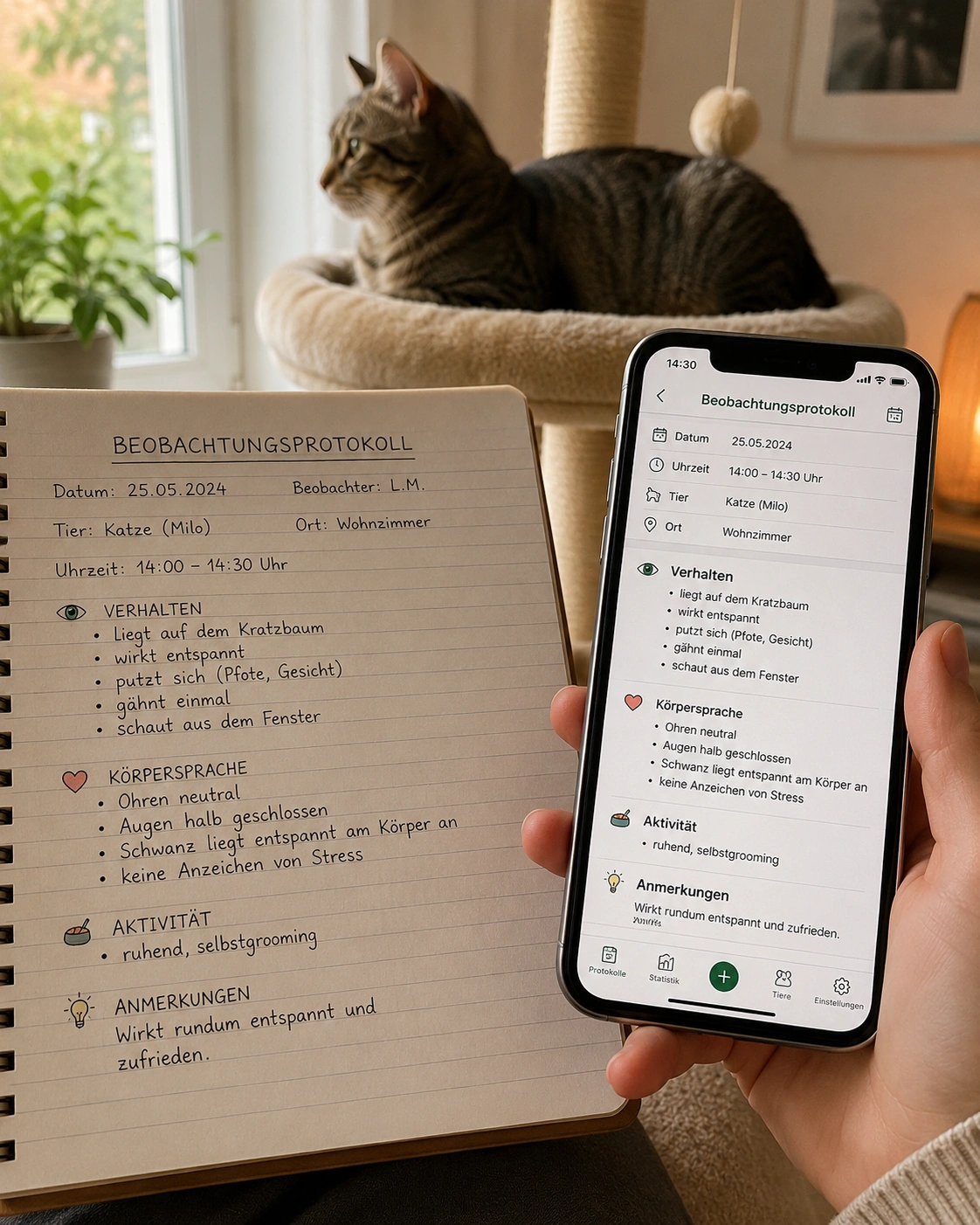 Beobachtungsprotokoll, wenn eine Katze sich selbst beißt