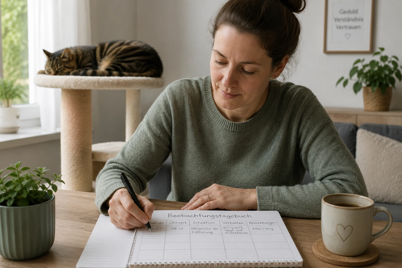 Verhalten einer Katze in einem Tagebuch beobachten