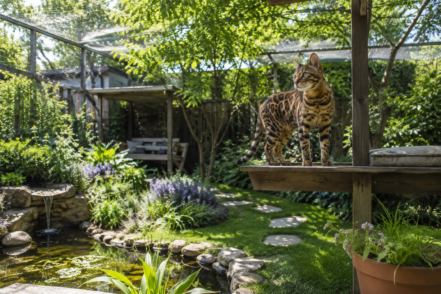Gesicherter Garten für eine Bengal Katze