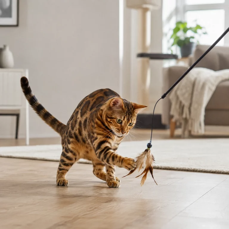 Bengal Katze mit sicherem Spielzeug beschäftigen