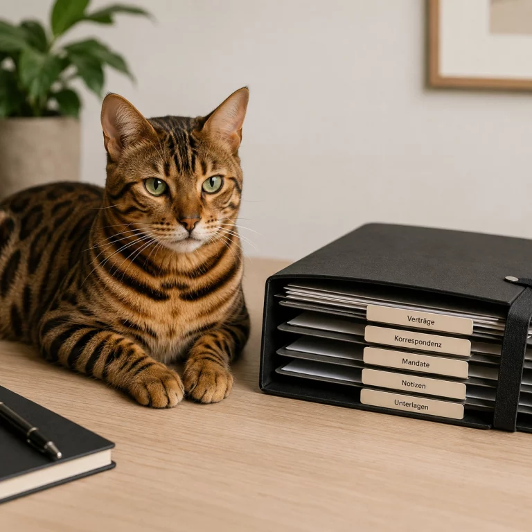 Bengal Katze neben Unterlagen zur Rechtslage