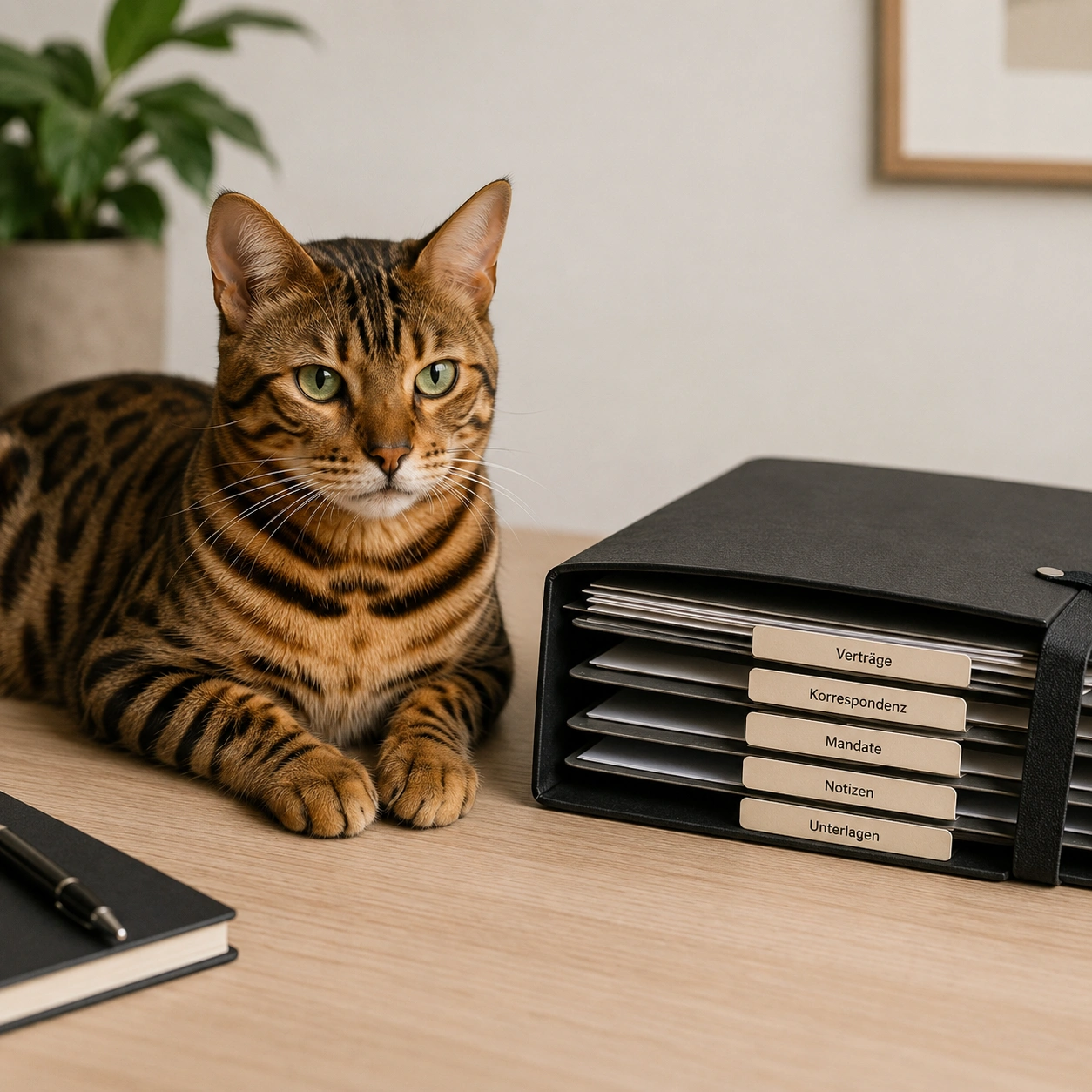 Bengal Katze neben Unterlagen zur Rechtslage