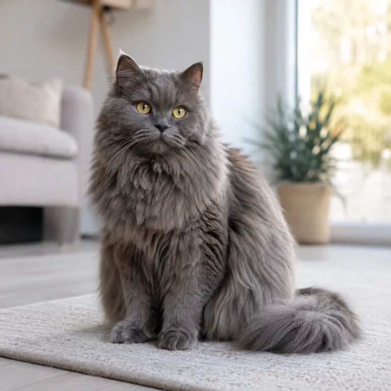 Britisch Langhaar Maine Coon Mix im ruhigen Rassekatzen-Portrait
