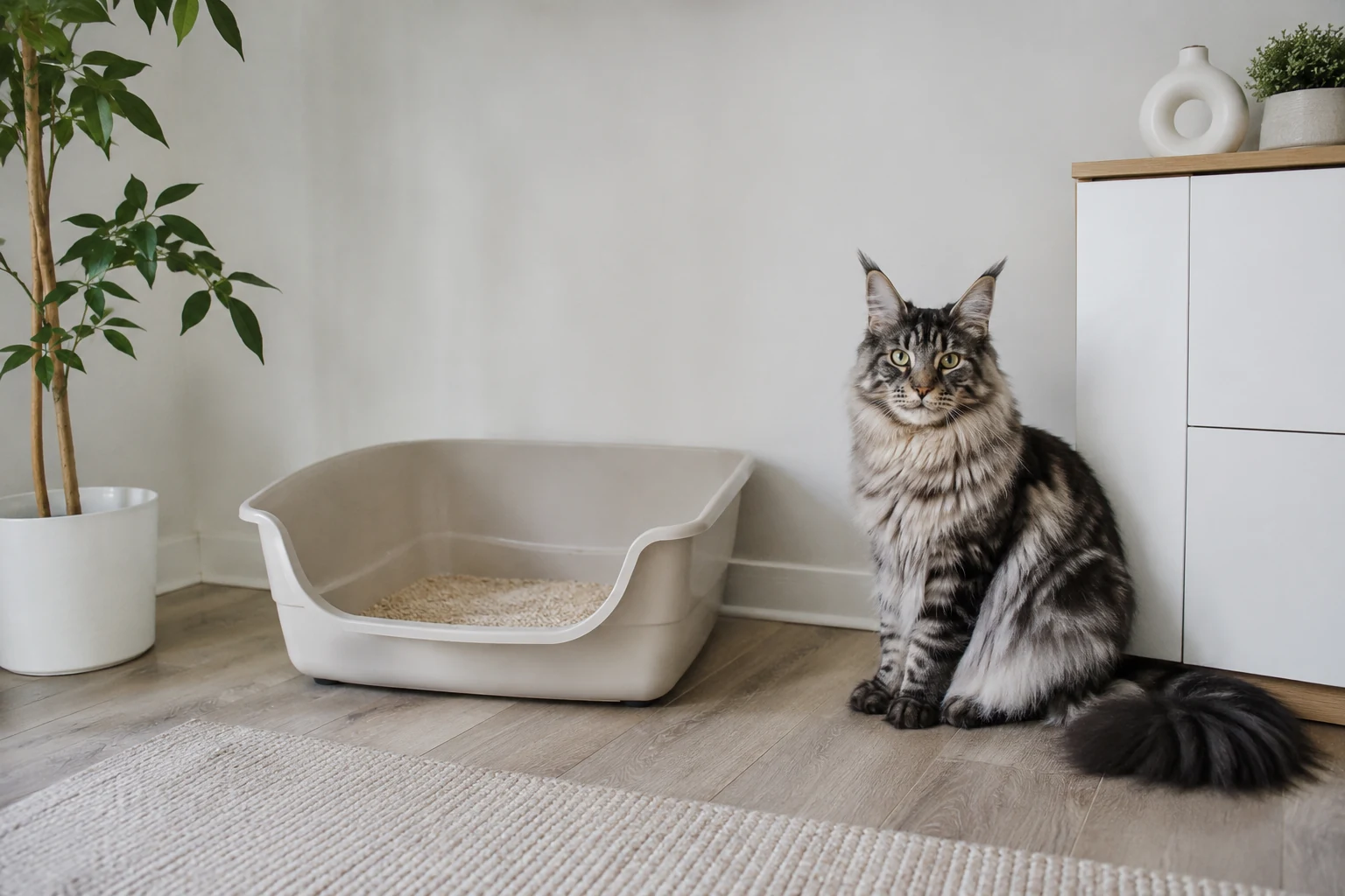 Großes Katzenklo für kräftige langhaarige Rassekatzen-Mixe