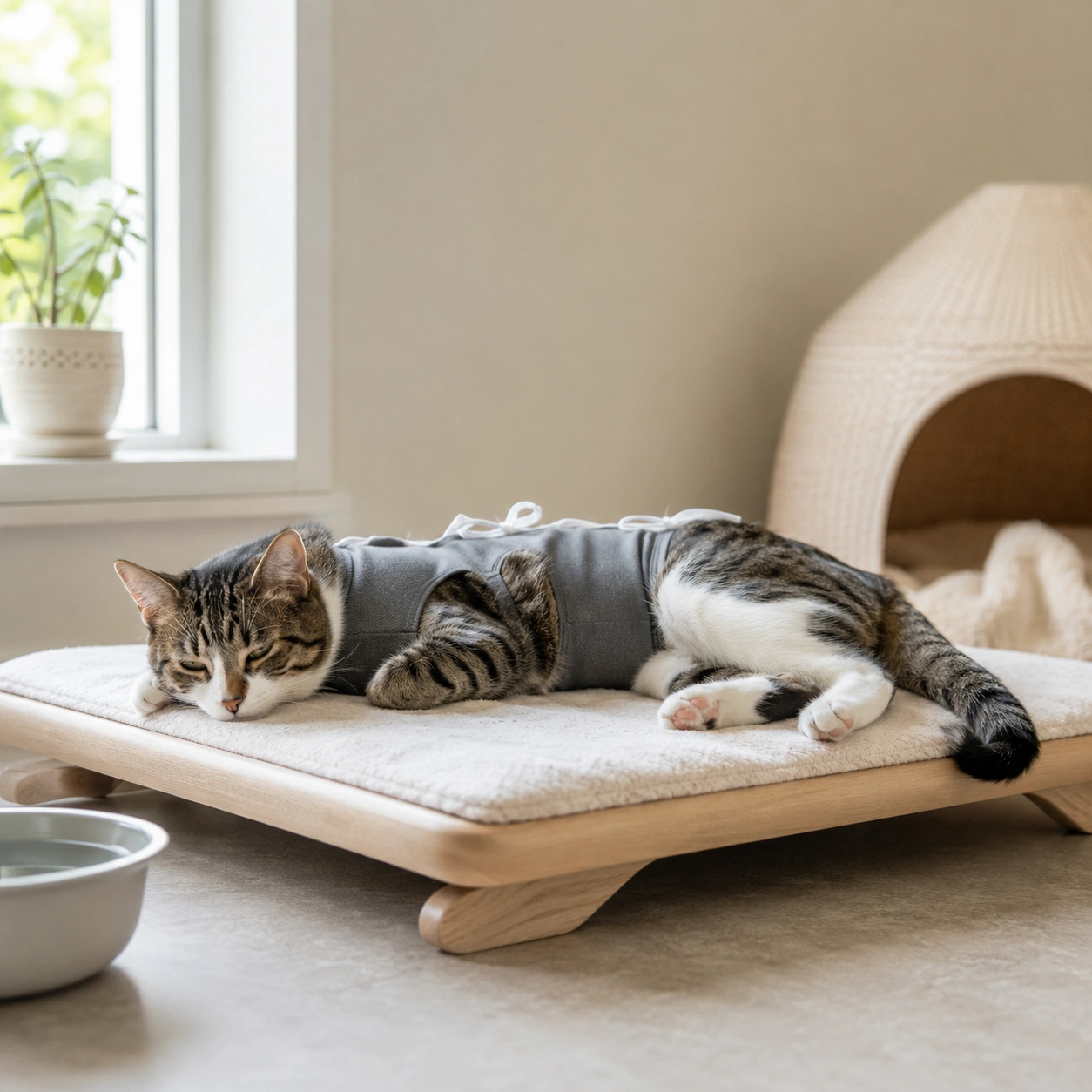 Ruhiger Erholungsbereich für eine Katze nach der Kastration