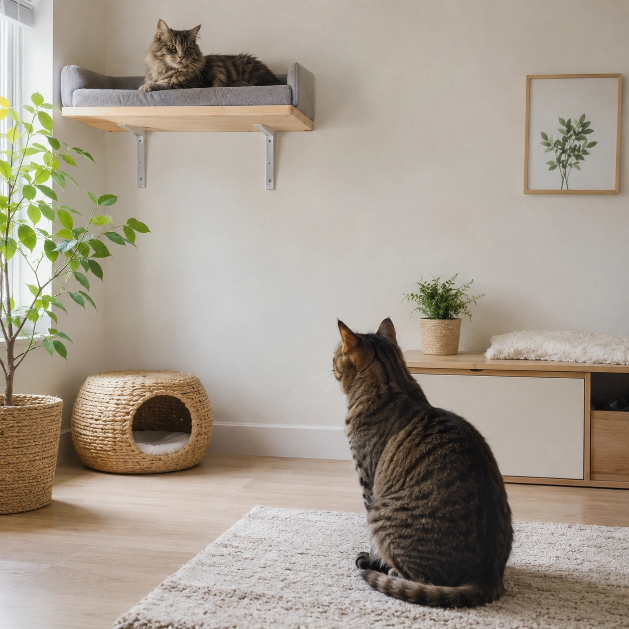Katze hält sicheren Abstand zu einer anderen Katze