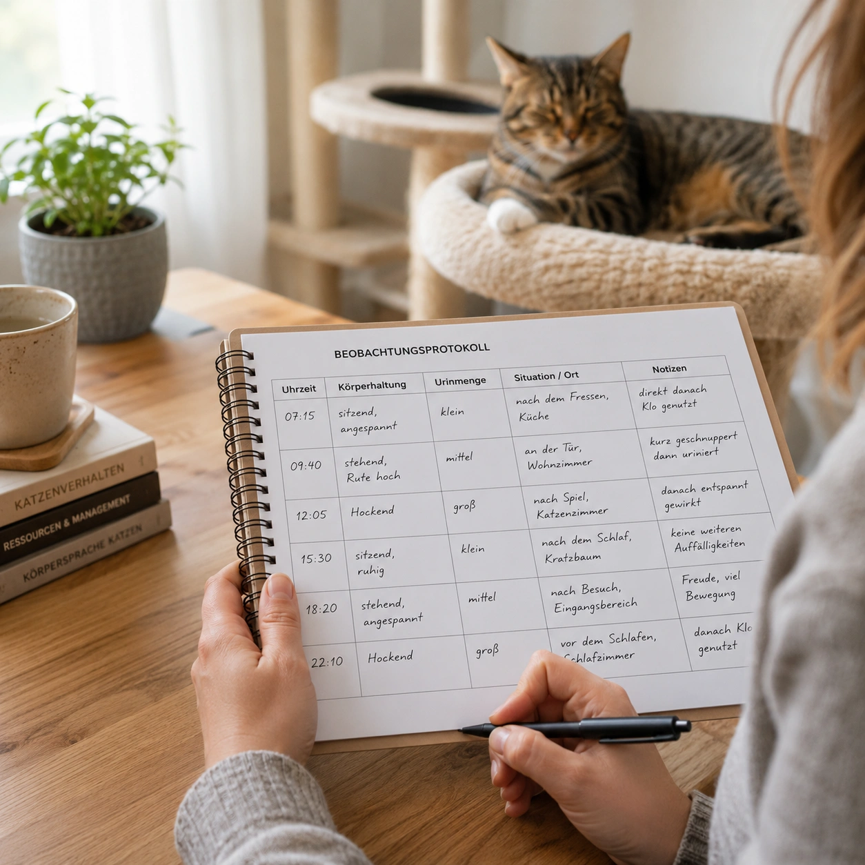 Beobachtungen dokumentieren, wenn die Katze einen Menschen anpinkelt